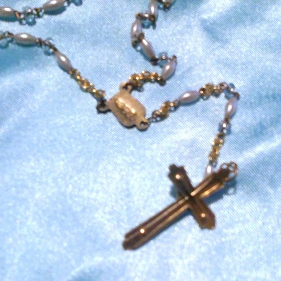 Vtg Faux Pearl Beaded Catholic Christian Rosary - Picture 4 of 4